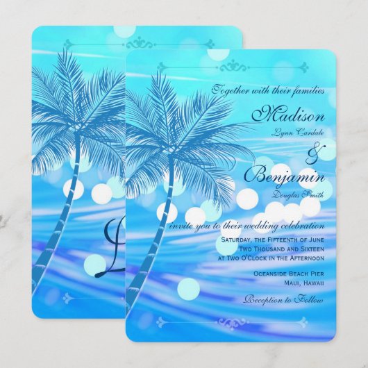 Invitations de mariage de destination de plage de (Devant / Derrière)