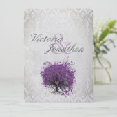 Invitations de mariage de feuilles de coeur violet (Debout devant)