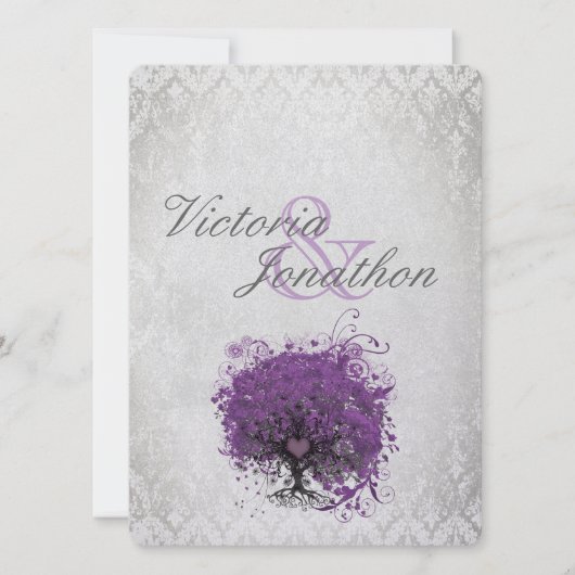 Invitations de mariage de feuilles de coeur violet (Devant)