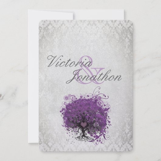 Invitations de mariage de feuilles de coeur violet (Devant)