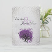 Invitations de mariage de feuilles de coeur violet (Debout devant)
