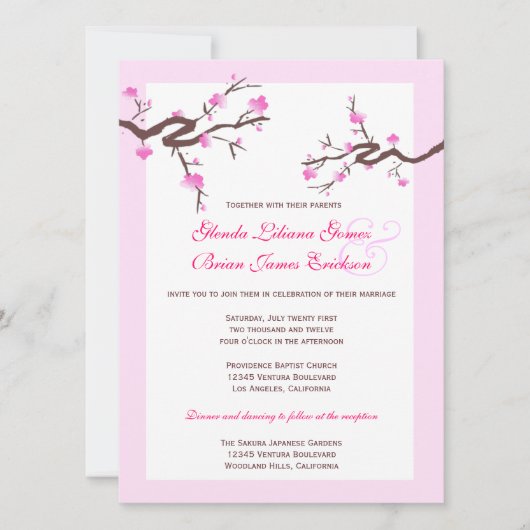Invitations de mariage de fleurs de cerisier (Devant)
