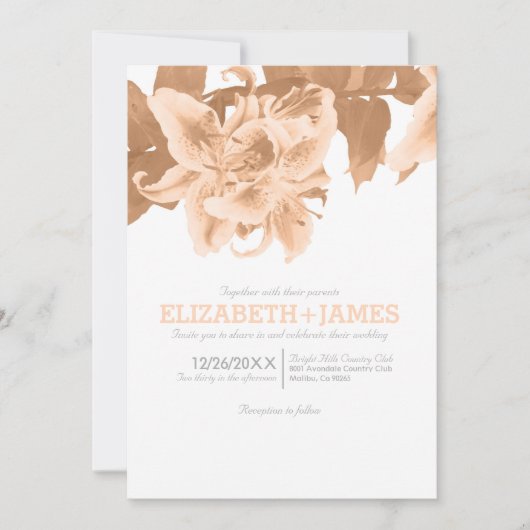 Invitations de mariage de fleurs de pêche (Devant)