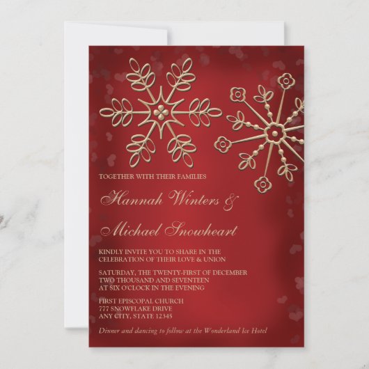 Invitations de mariage de flocon de neige de rouge (Devant)