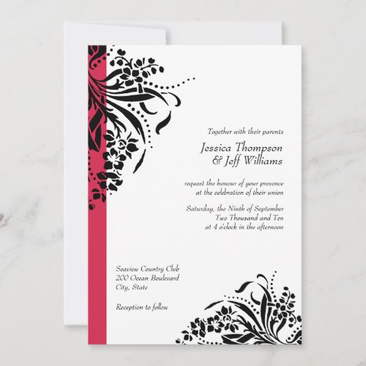 Invitations de mariage de Flourish de rouge et de (Devant)