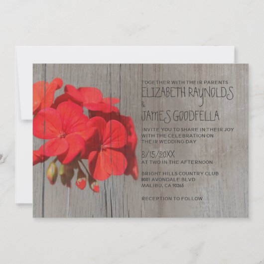 Invitations de mariage de geranium rustique (Devant)