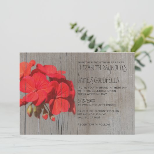Invitations de mariage de geranium rustique (Debout devant)