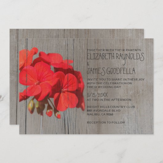 Invitations de mariage de geranium rustique (Devant / Derrière)