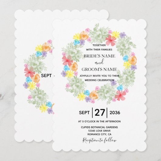 Invitations de mariage de germes floraux rustiques (Devant / Derrière)