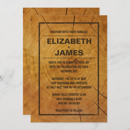 Invitations de mariage de la ceinture d'arbre rust (Devant / Derrière)