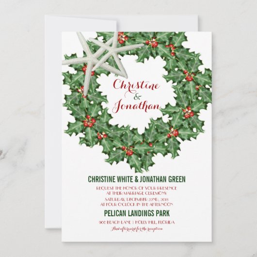 Invitations de mariage de la couronne de Noël trop (Devant)