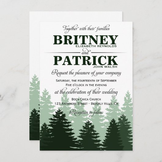 Invitations de mariage de la forêt enchantée verte (Devant / Derrière)