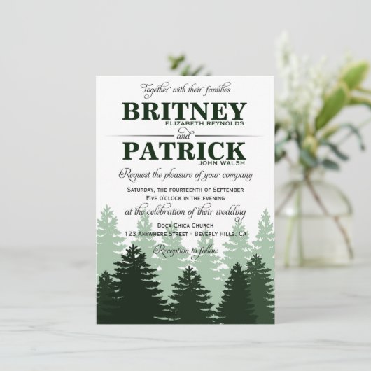 Invitations de mariage de la forêt enchantée verte (Debout devant)