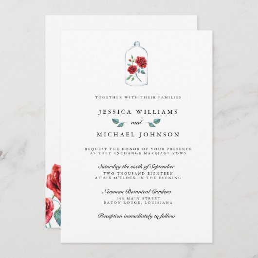 Invitations de mariage de la Rose rouge (Devant / Derrière)