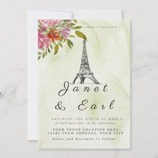 Invitations de mariage de la Tour Eiffel parisienn (Devant)