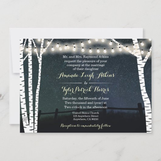 Invitations de mariage de l'arbre de Birch Lights (Devant)