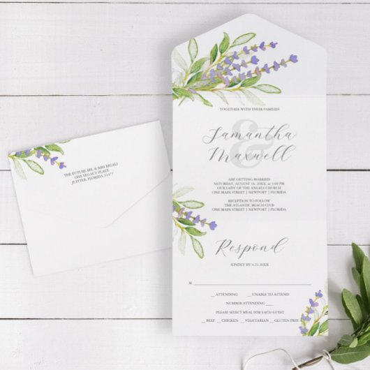 Invitations de mariage de lavande avec RSVP