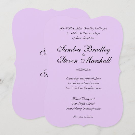 Invitations de mariage de lavande simple (Devant / Derrière)