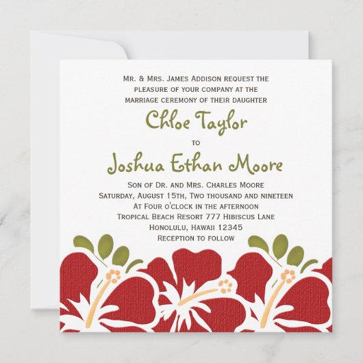 Invitations de mariage de l'Hibiscus rouge (Devant)