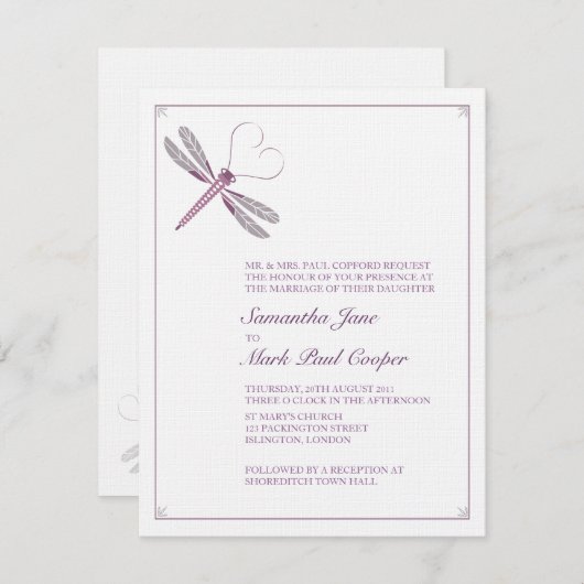 Invitations de mariage de libellules (Devant / Derrière)