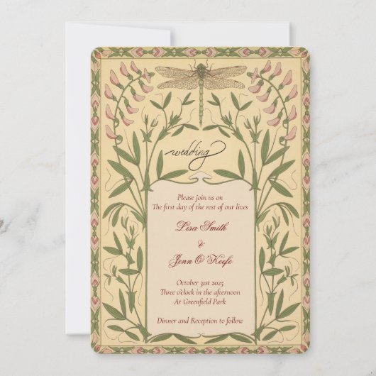 Invitations de mariage de libellules vintage Nouve (Devant)