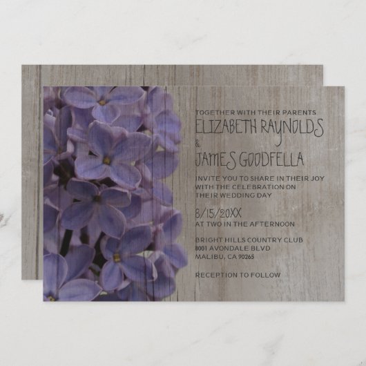 Invitations de mariage de Lilacs rustiques (Devant / Derrière)