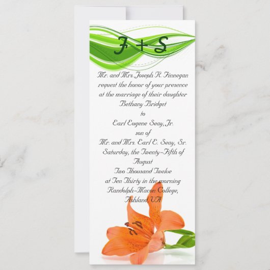 Invitations de mariage de Lily orange (Devant)