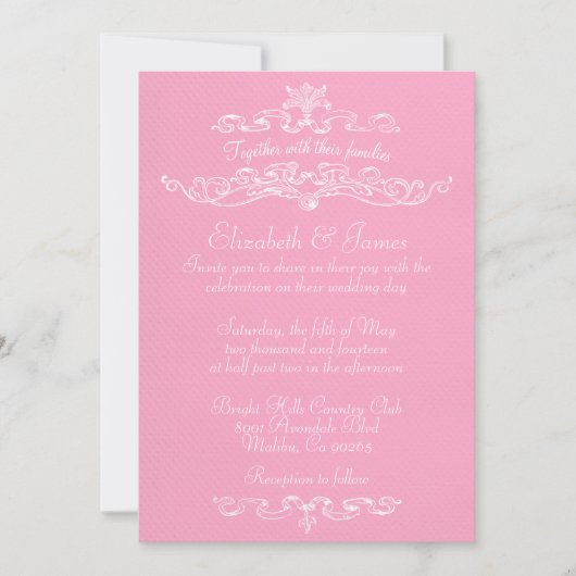 Invitations De Mariage De Luxe Simple, Rose Et Bla (Devant)