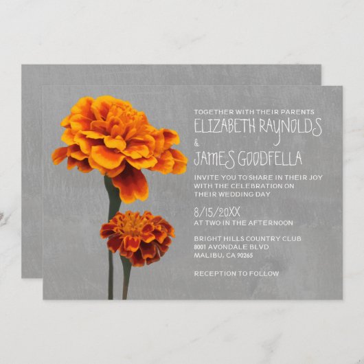 Invitations de mariage de Marigolds (Devant / Derrière)