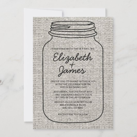 Invitations de mariage de Mason Jar blanc noir (Devant)