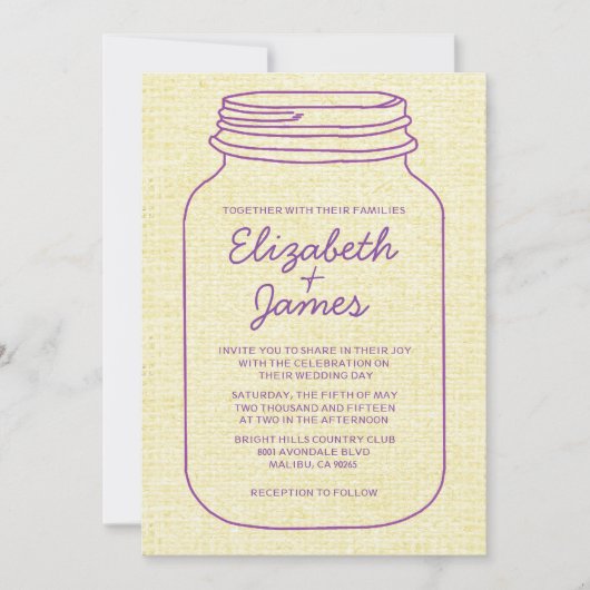 Invitations de mariage de Mason Jar Rustic en or v (Devant)