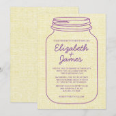 Invitations de mariage de Mason Jar Rustic en or v (Devant / Derrière)