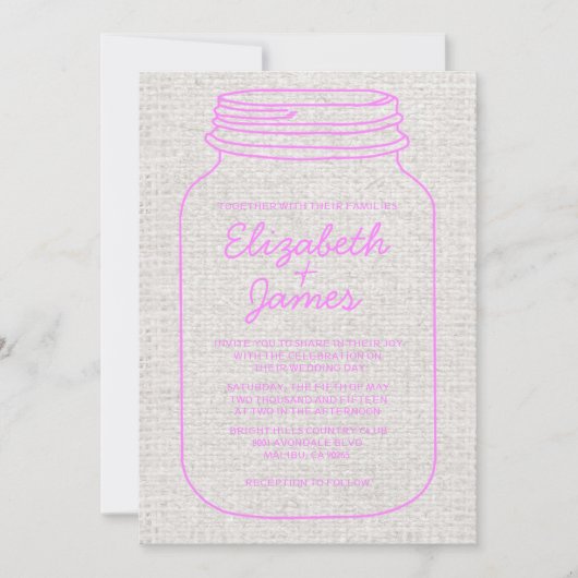 Invitations de mariage de Mason Jar, rustique rose (Devant)