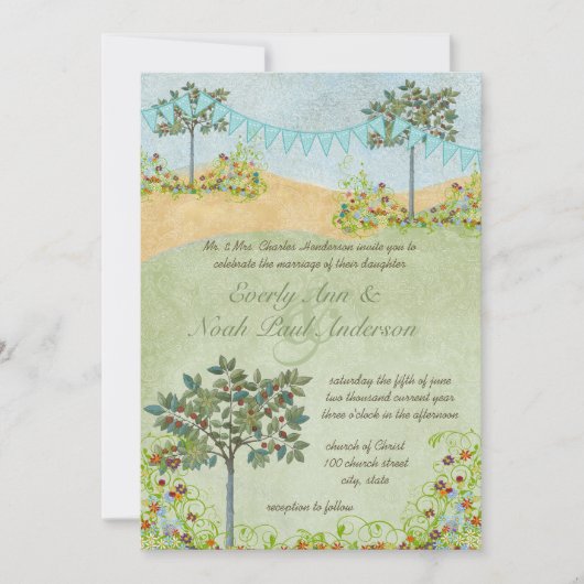 Invitations de mariage de menthe jaune et vert (Devant)