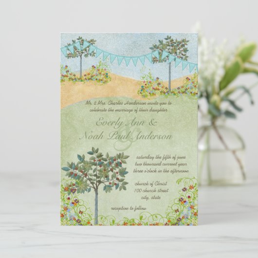 Invitations de mariage de menthe jaune et vert (Debout devant)