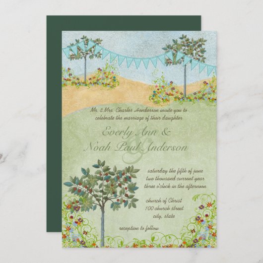 Invitations de mariage de menthe jaune et vert (Devant / Derrière)