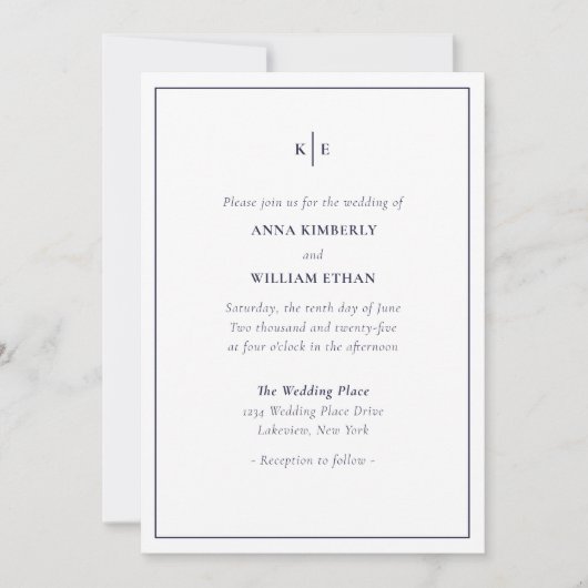 Invitations de mariage de Monogramme bleu marine (Devant)