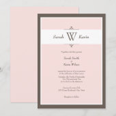 Invitations de mariage de monogrammes roses et tau (Devant / Derrière)