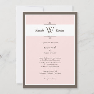 Invitations de mariage de monogrammes roses et tau