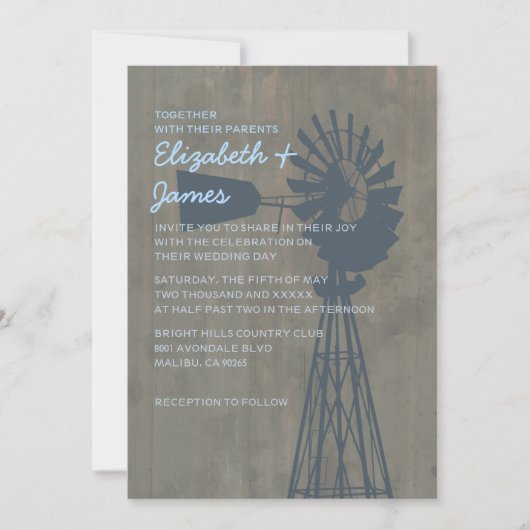 Invitations de mariage de moulin à vent de pays (Devant)