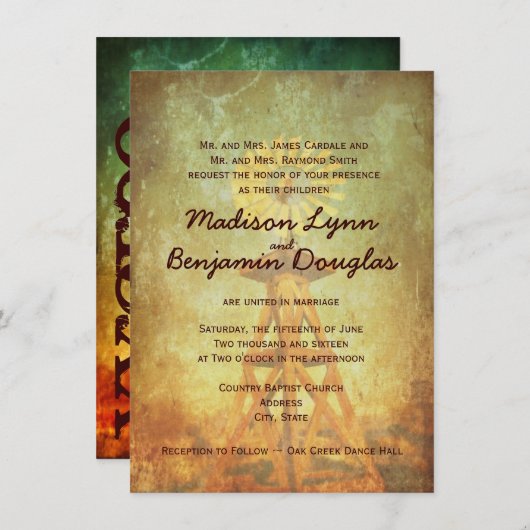 Invitations de mariage de moulin à vent rustique e (Devant / Derrière)