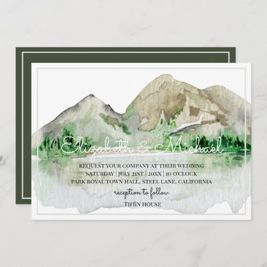 Invitations de mariage de Mountain Lake Aquarelle (Devant / Derrière)