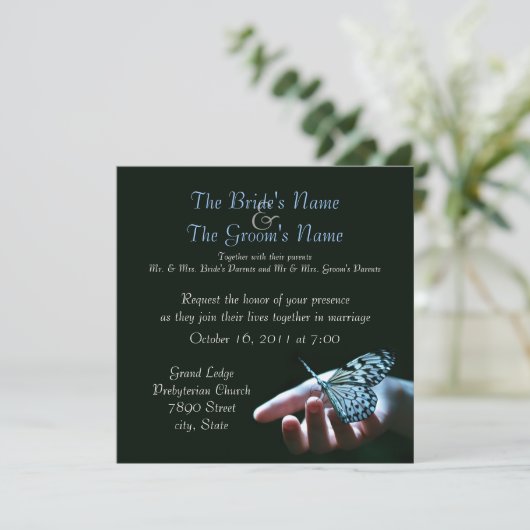 invitations de mariage de noir bleu de papillon (Debout devant)