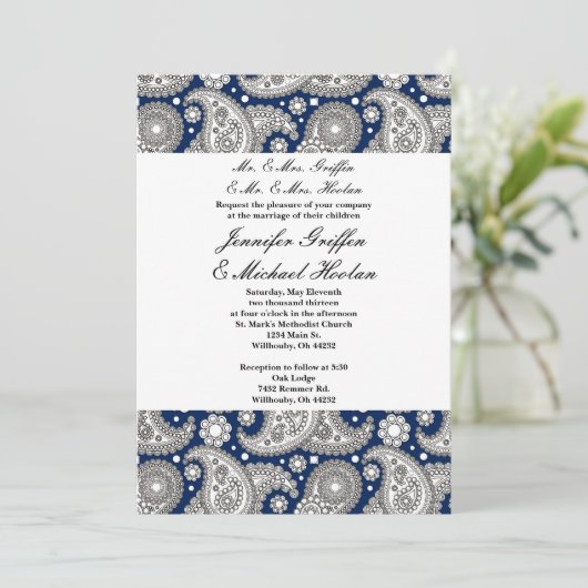Invitations de mariage de Paisley de marine (Debout devant)