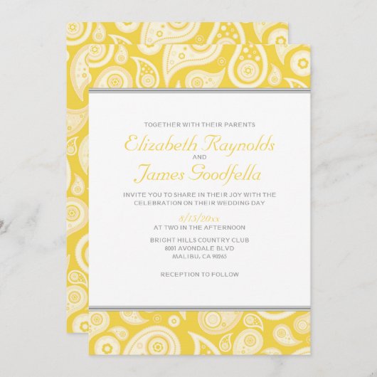 Invitations de mariage de Paisley d'or (Devant / Derrière)