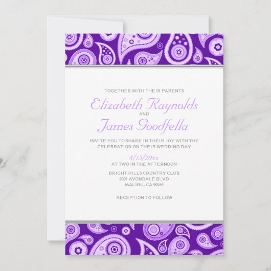 Invitations de mariage de Paisley pourpre (Devant)