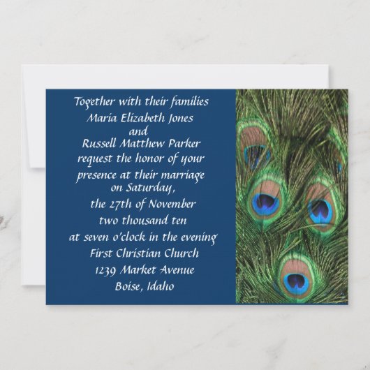 Invitations de mariage de paon (Devant)