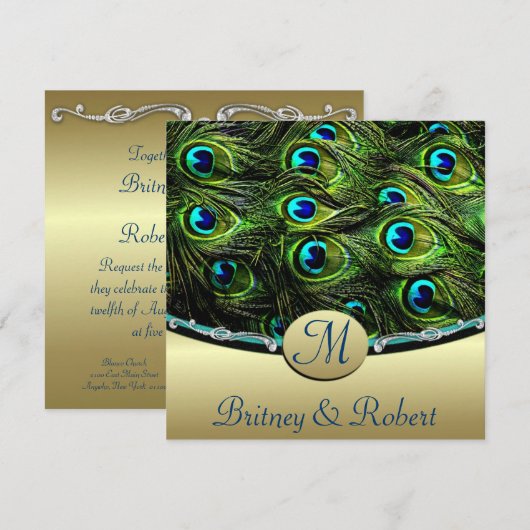 Invitations de mariage de paon (Devant / Derrière)