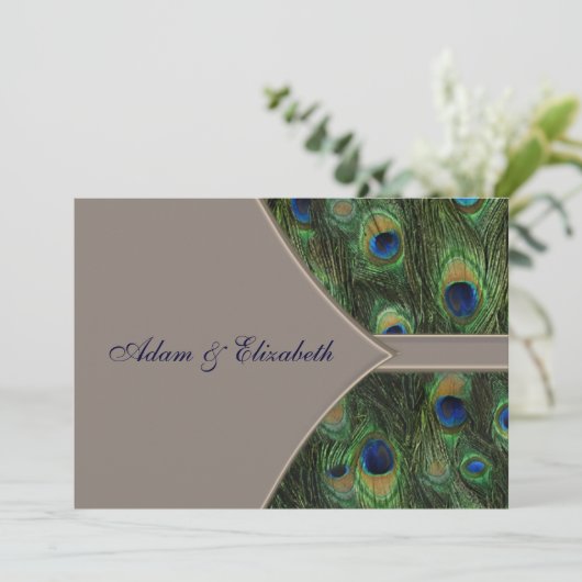 Invitations de mariage de paon de brun bleu (Debout devant)