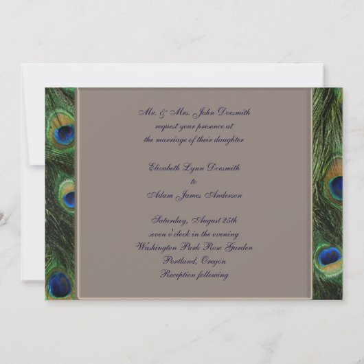 Invitations de mariage de paon de brun bleu (Dos)